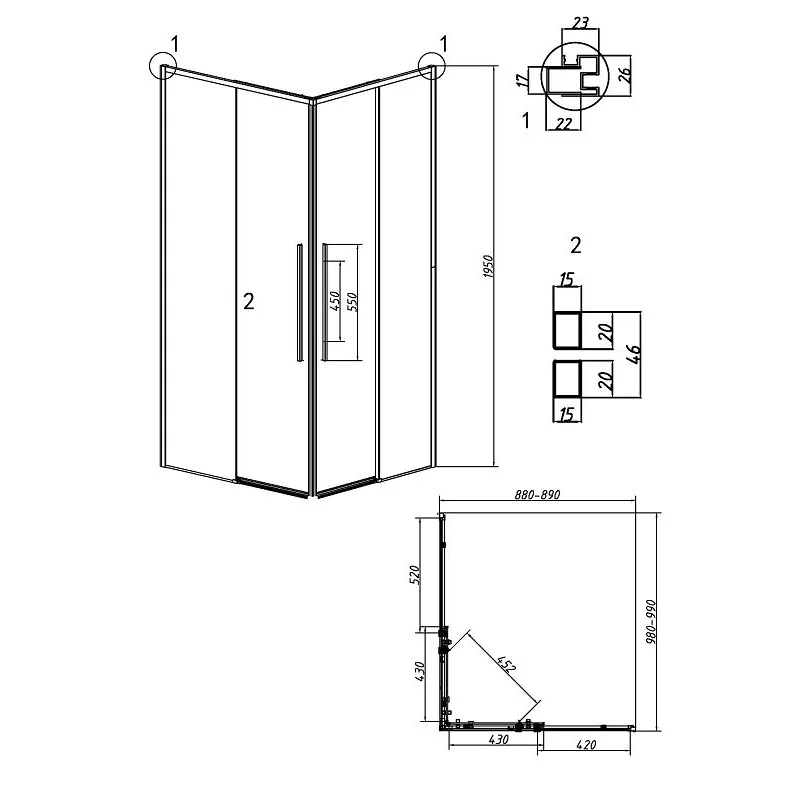 Душевой уголок Grossman 300.K33.01.1090.10.02 Galaxy (100*90*195) хром, стекло шиншилла, 2 места