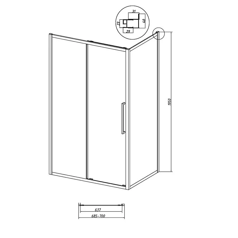 Боковая стенка Grossman 200.K33.02.70.10.00 Cosmo (70*195) хром, стекло прозрачное, 1 место