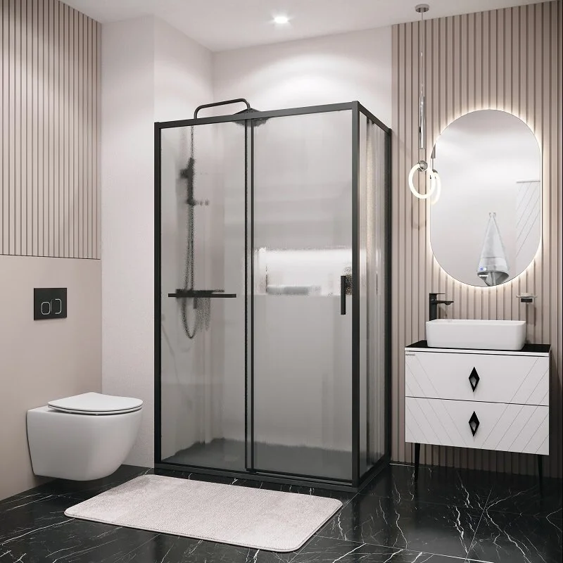 Боковая стенка Grossman 200.K33.05.90.21.02 Style (90*195) черный матовый, стекло шиншилла, 1 место