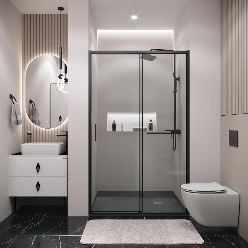 Дверь в нишу Grossman100.K33.05.110.21.00 Style (110*195) черный матовый, стекло прозрачное, 1 место