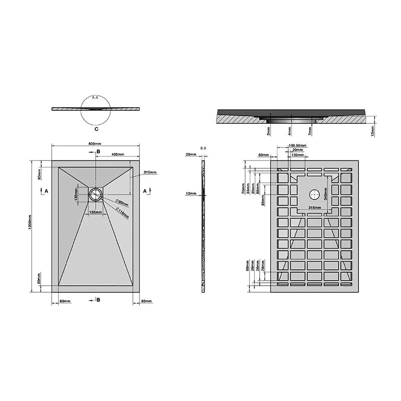 Поддон Grossman прямоугольник графит (80*120*2,5) Strong