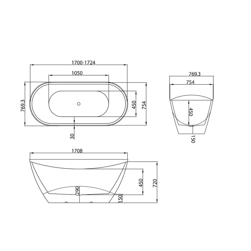 Ванна Grossman отдельностоящая GR-2104M Galaxy (170x75x72) GROSSMAN 1 место