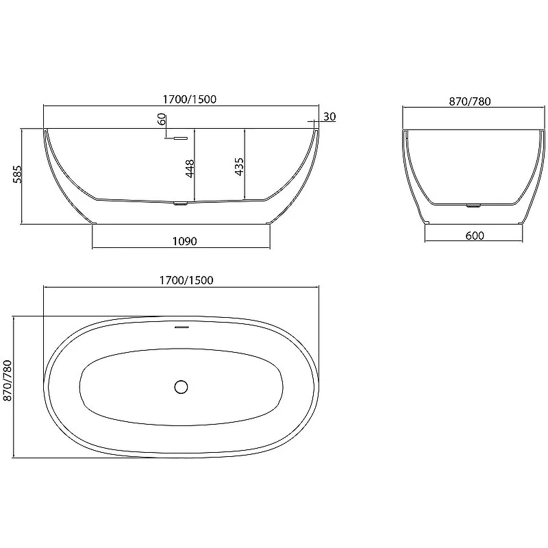 Ванна Grossman отдельностоящая GR-2503 Classic (170x87x58) GROSSMAN 1 место