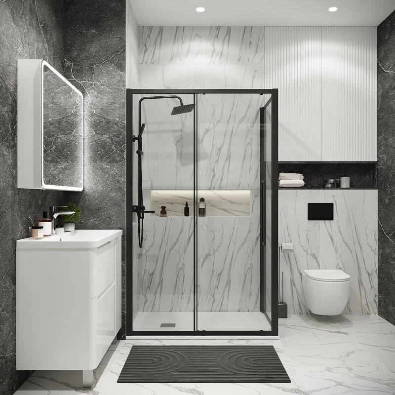 Боковая стенка Grossman 200.K33.02.70.21.00 Cosmo (70*195) черный матовый, стекло прозрачное, 1 место