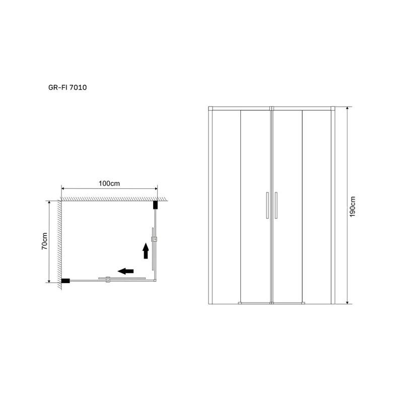 Душевой уголок Grossman GR-7010 Fly (70*100*190) прямоугольник, двери раздвижные 1 место