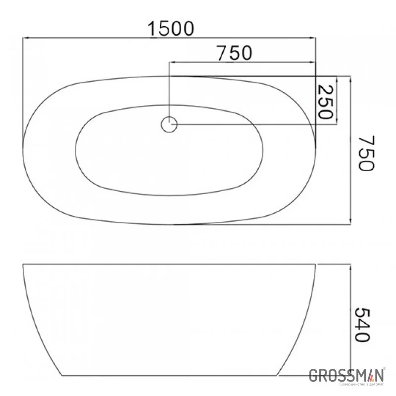 Ванна Grossman Classic отдельностоящая GR-2401M Black (150x75x54) GROSSMAN 1 место