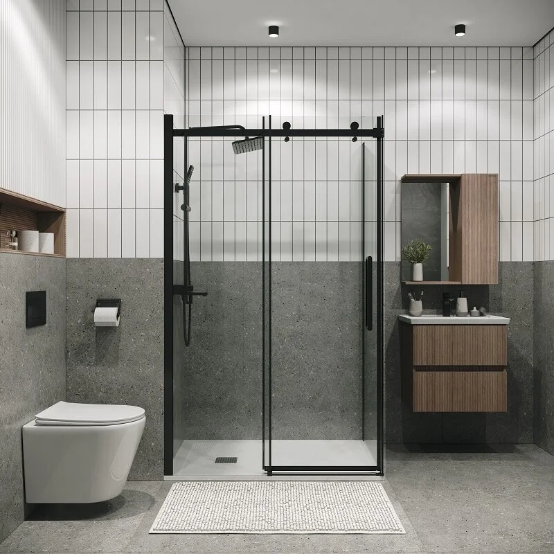 Боковая стенка Grossman 200.K33.04.90.21.00 Classic (90*195) черный матовый, стекло прозрачное, 1 место