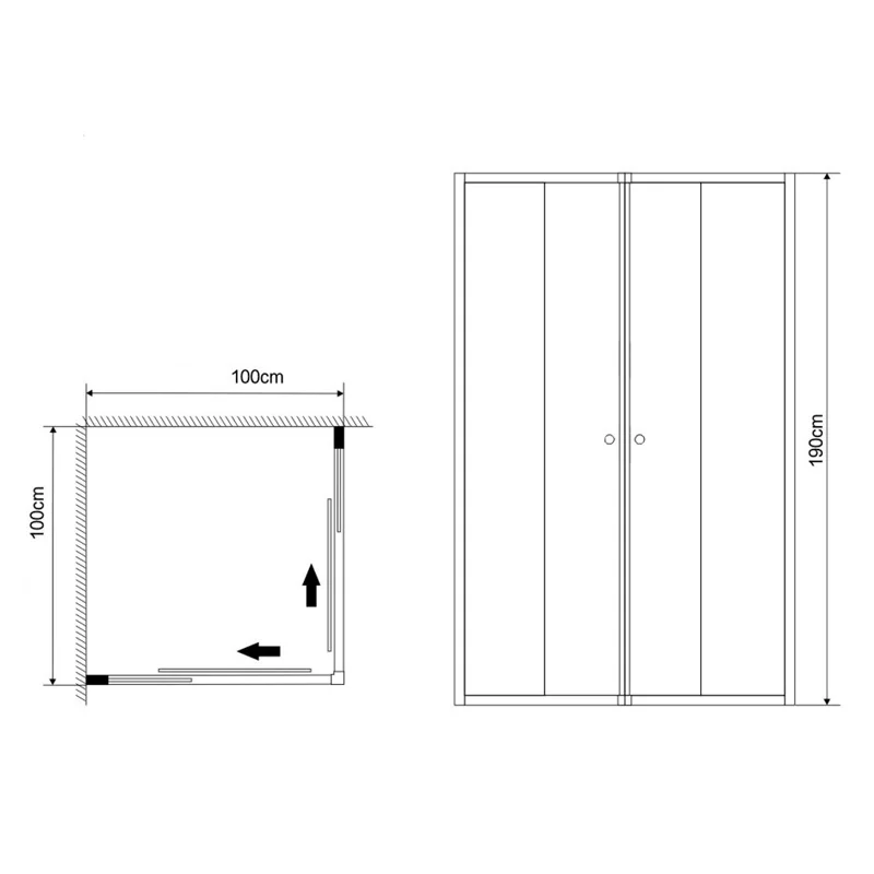 Душевой уголок Grossman GR-1010 Solis (100*100*190) квадрат, двери раздвижные 1 место