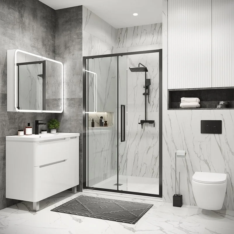 Дверь в нишу Grossman100.K33.02.110.42.00 Cosmo (110*195) графит сатин, стекло прозрачное, 1 место