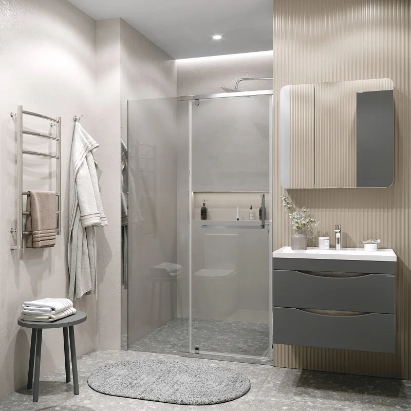 Дверь в нишу Grossman100.K33.03.120.10.00 Pragma (120*195) хром, стекло прозрачное, 1 место