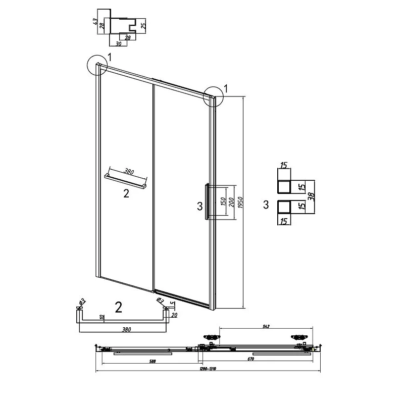 Дверь в нишу Grossman100.K33.05.130.21.00 Style (130*195) черный матовый, стекло прозрачное, 1 место