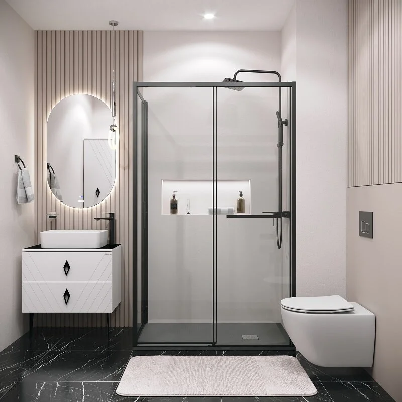 Боковая стенка Grossman 200.K33.05.90.21.00 Style (90*195) черный матовый, стекло прозрачное, 1 место