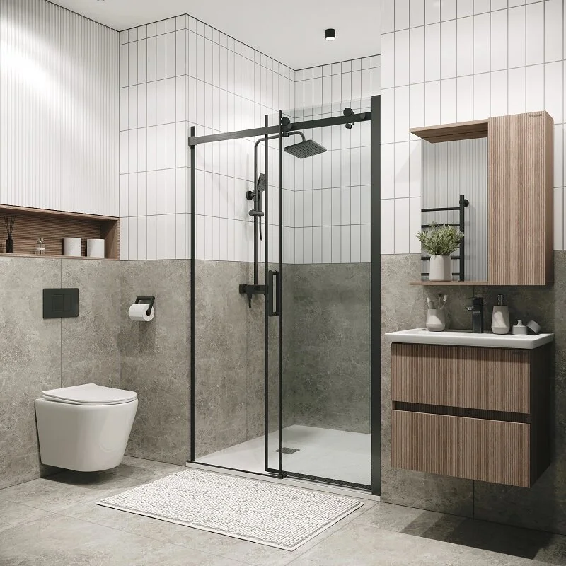 Дверь в нишу Grossman100.K33.04.110.42.00 Classic (110*195) графит сатин, стекло прозрачное, 1 место