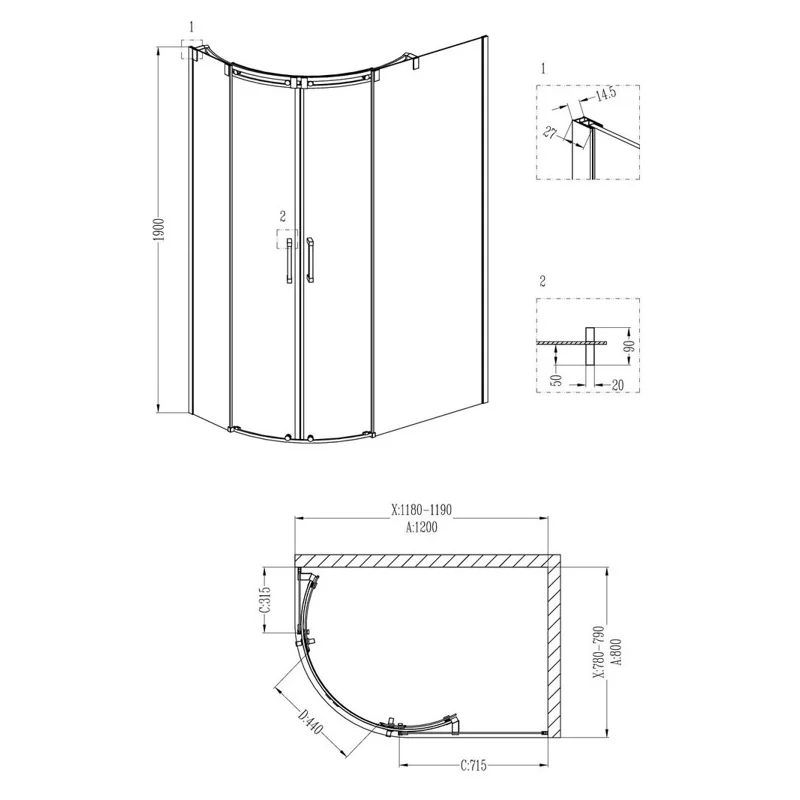 Душевой уголок Grossman GR-4120R Galaxy 120*80*190 двери раздвижные 2 места