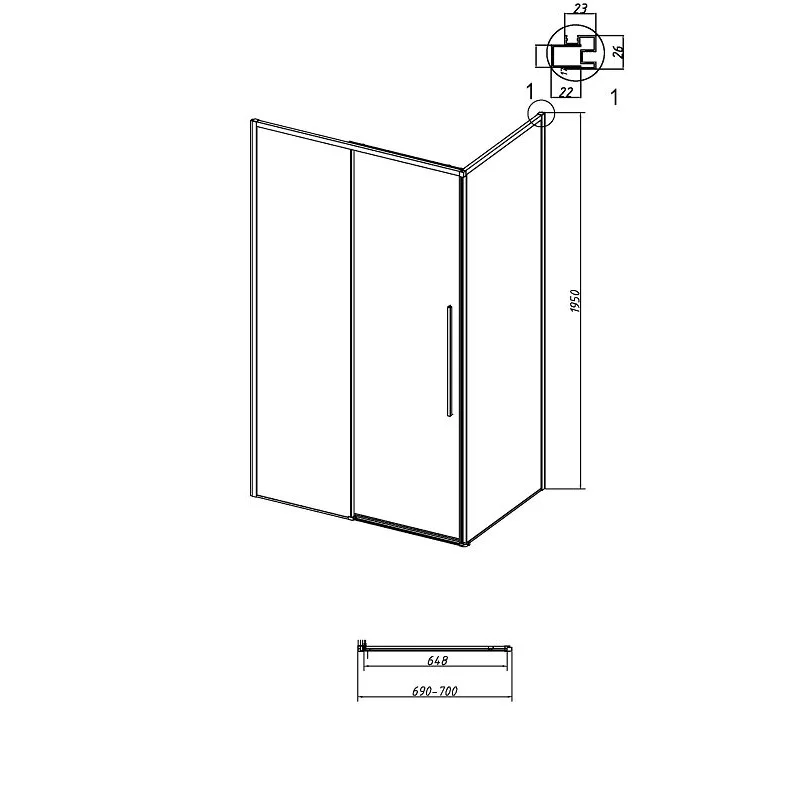 Боковая стенка Grossman 200.K33.01.70.32.00 Galaxy (70*195) золото сатин, стекло прозрачное, 1 место