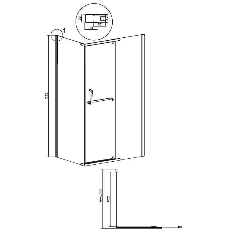 Боковая стенка Grossman 200.K33.03.90.10.00 Pragma (90*195) хром, стекло прозрачное, 1 место