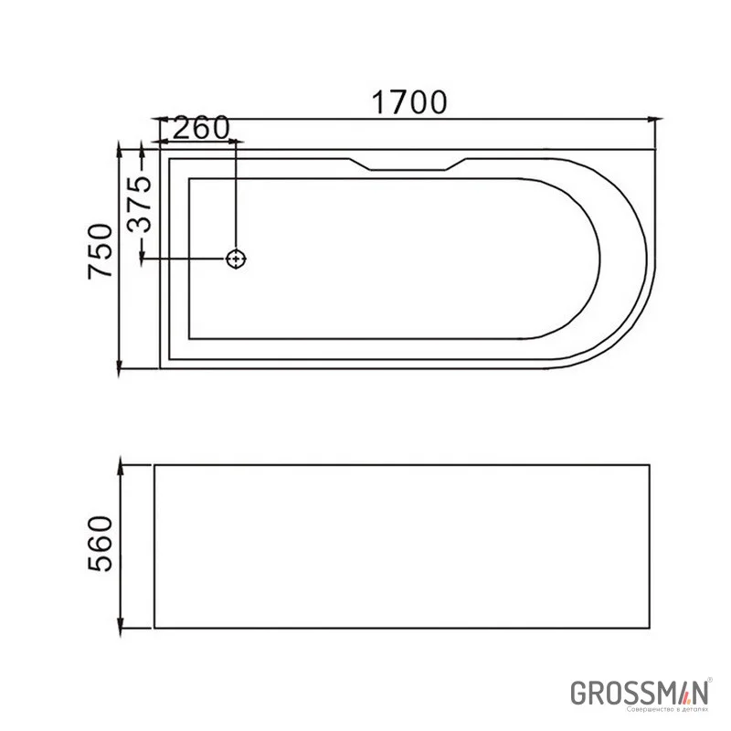 Ванна Grossman Cristal пристенная GR-2202R (75x170x56) GROSSMAN 1 место