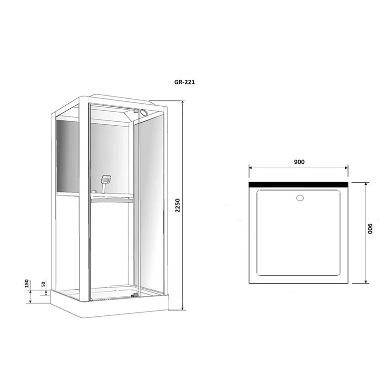 Душ.каб. GR221 (90x90x225) GROSSMAN 3 места