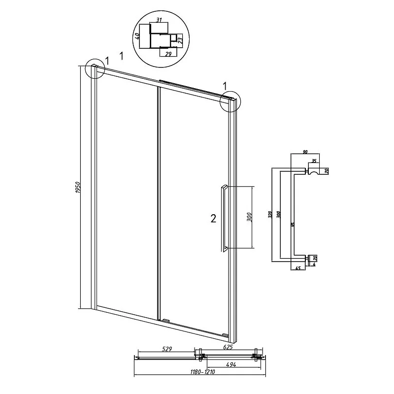 Дверь в нишу Grossman100.K33.02.120.32.00 Cosmo (120*195) золото сатин, стекло прозрачное, 1 место