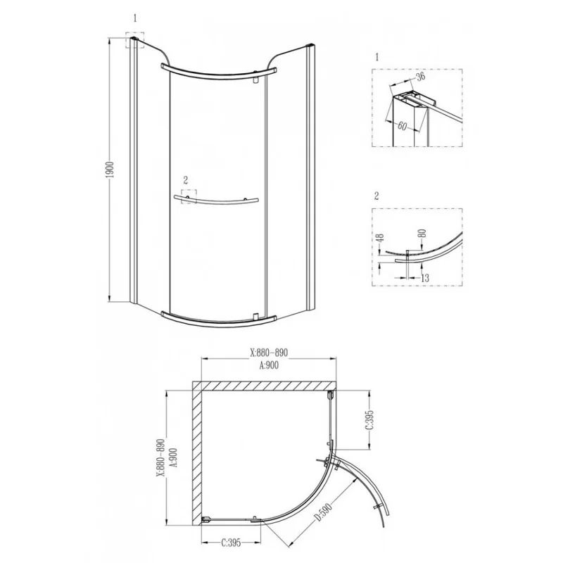 Душевой уголок Grossman GR-7090 Classic 90*90*190 полукруг, дверь распашная 1 место