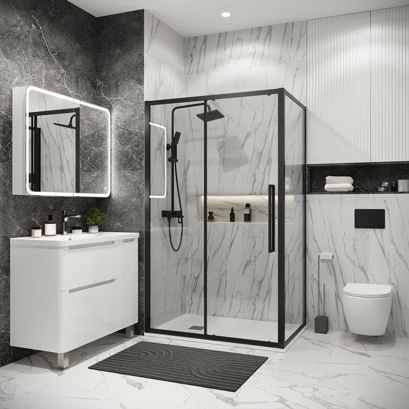 Боковая стенка Grossman 200.K33.02.90.21.00 Cosmo (90*195) черный матовый, стекло прозрачное, 1 место