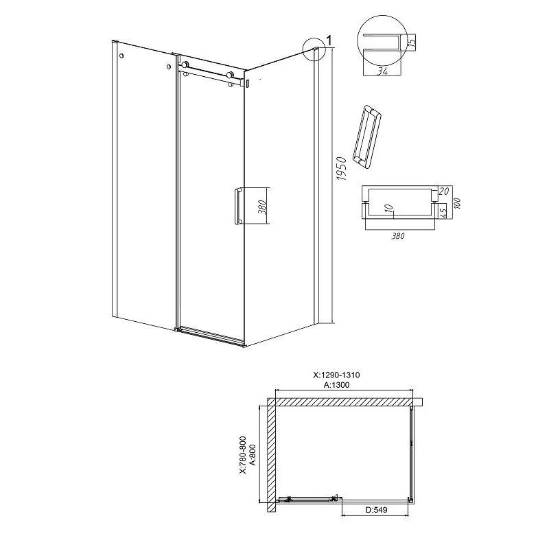 Душевой уголок Grossman 120.K33.04.1380.21.10 Classic (130*80*195) черный матовый, стекло тонированное, 2 мес