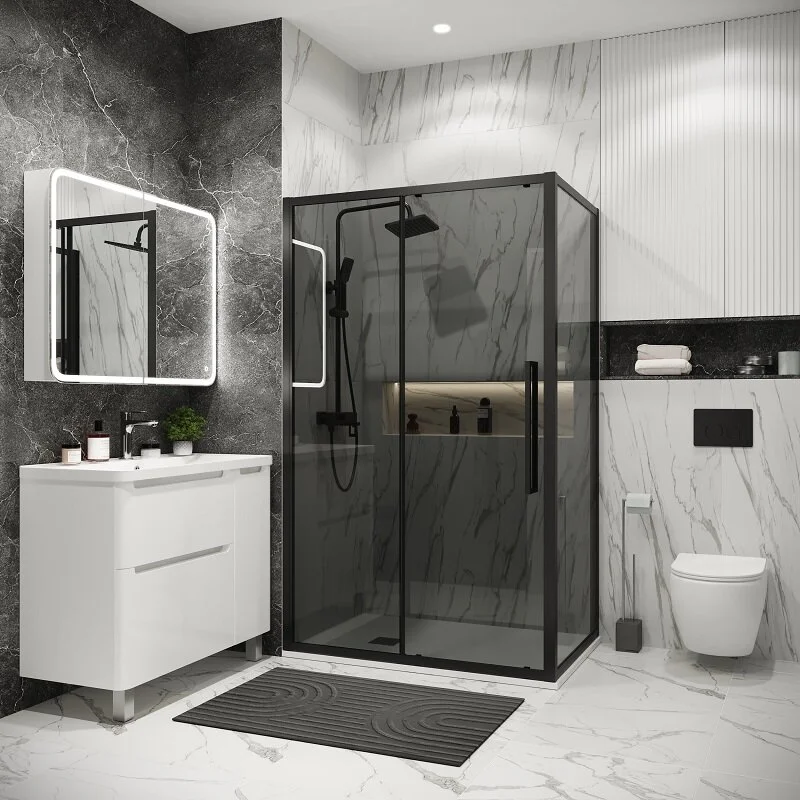 Боковая стенка Grossman 200.K33.02.90.21.10 Cosmo (90*195) черный матовый, стекло тонированное, 1 место