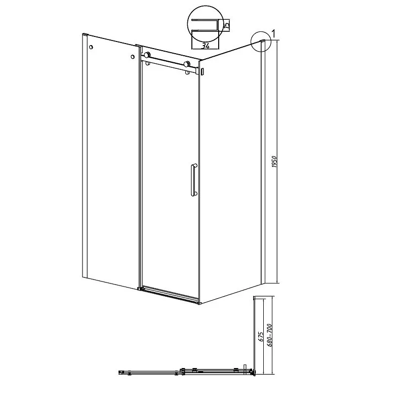 Боковая стенка Grossman 200.K33.04.70.21.10 Classic (70*195) черный матовый, стекло тонированноое, 1 место