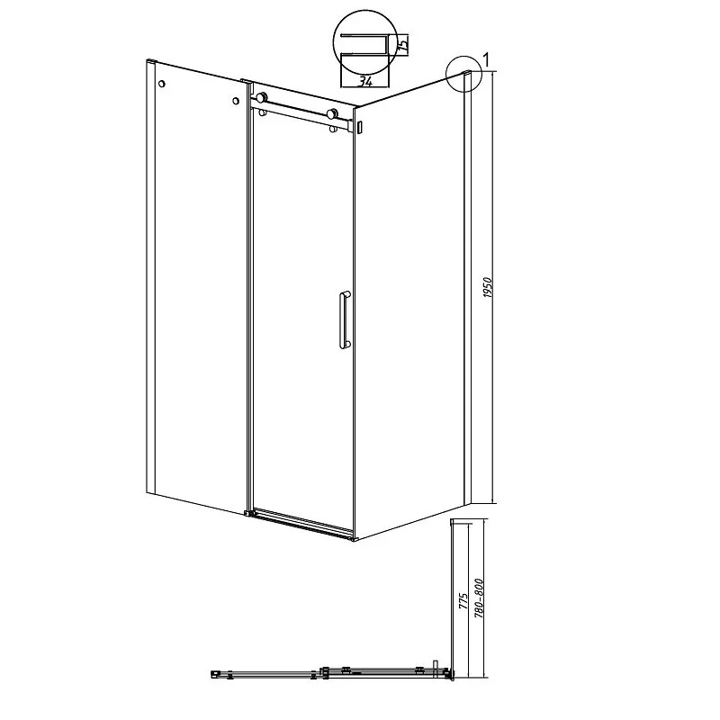 Боковая стенка Grossman 200.K33.04.80.10.00 Classic (80*195) хром, стекло прозрачное, 1 место
