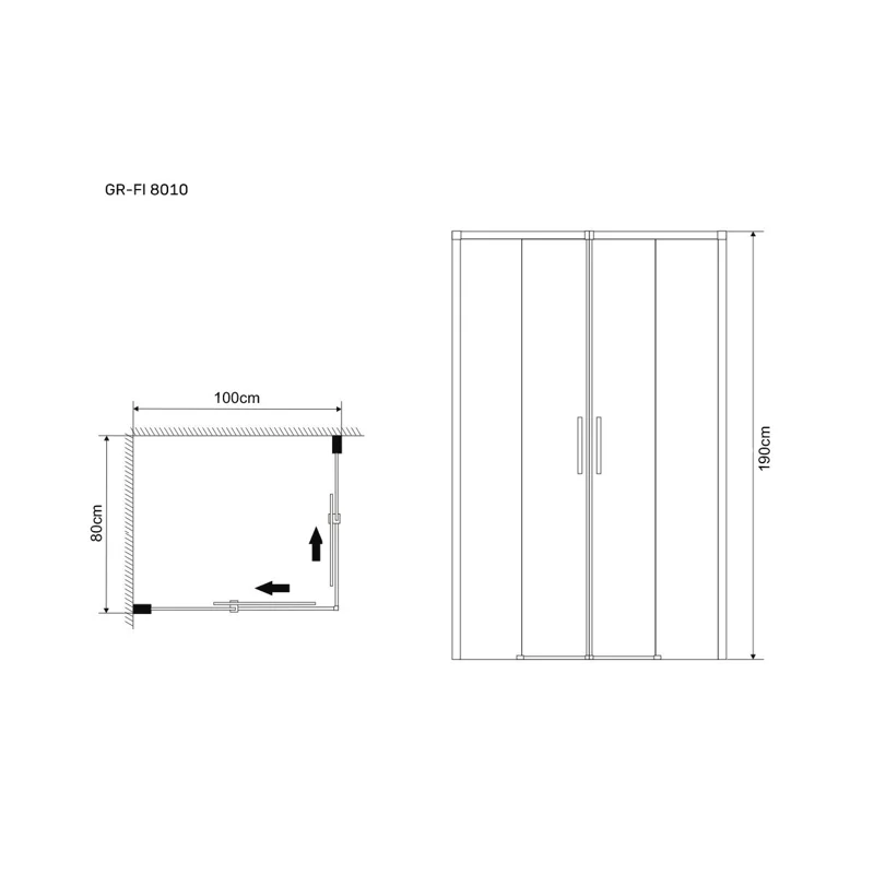 Душевой уголок Grossman GR-8010 Fly (80*100*190) прямоугольник, двери раздвижные 1 место