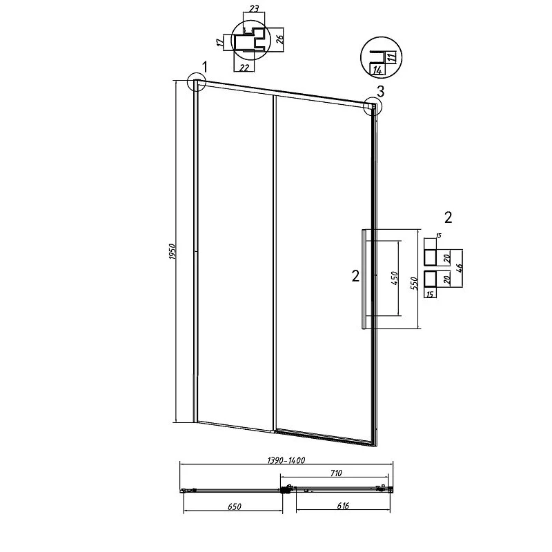 Дверь в нишу Grossman100.K33.01.140.21.00 Galaxy (140*195) черный матовый, стекло прозрачное, 1 место