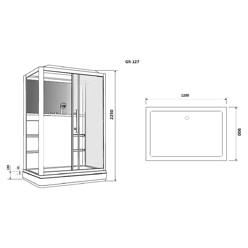 Душ.каб. GR127R (90x120x225) GROSSMAN 3 места