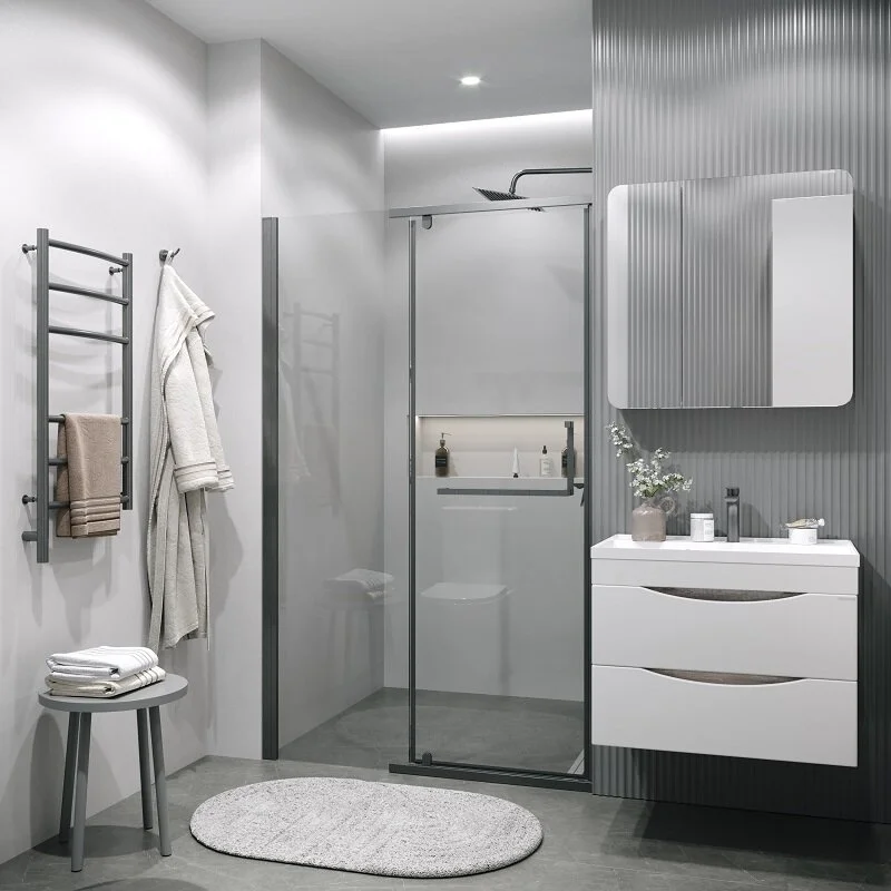 Дверь в нишу Grossman100.K33.03.100.42.00 Pragma (100*195) графит сатин, стекло прозрачное, 1 место