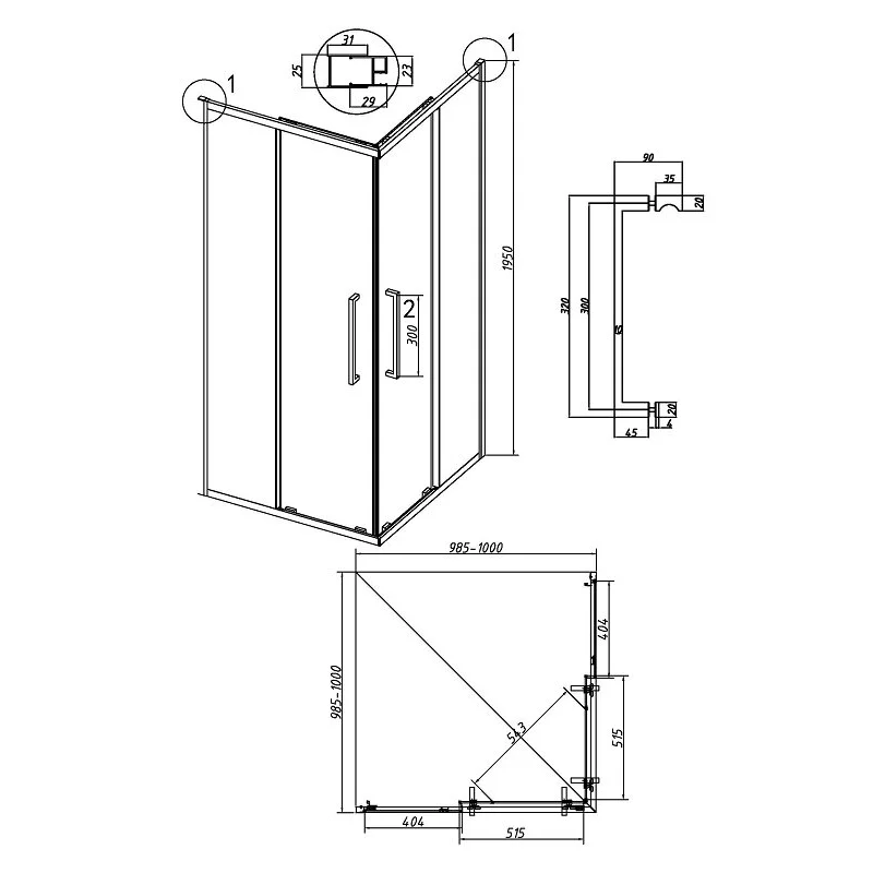 Душевой уголок Grossman 300.K33.02.1010.21.02 Cosmo (100*100*195) квадрат,раздвижн,черн.матов,стекло шиншилла