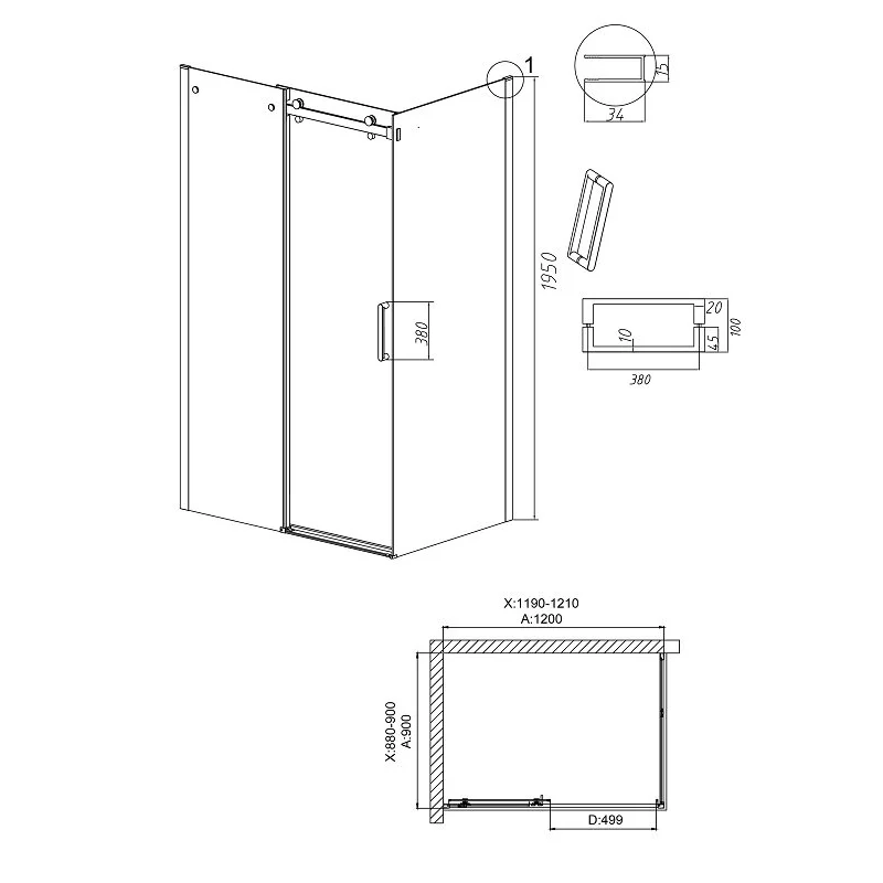 Душевой уголок Grossman 120.K33.04.1290.42.00 Classic (120*90*195) графит сатин, стекло прозрачное, 2 места