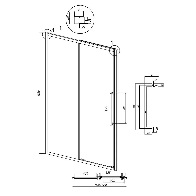 Дверь в нишу Grossman100.K33.02.100.32.00 Cosmo (100*195) золото сатин, стекло прозрачное, 1 место