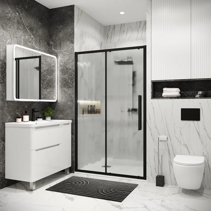 Дверь в нишу Grossman100.K33.02.100.21.02 Cosmo (100*195) черный матовый, стекло шиншилла, 1 место