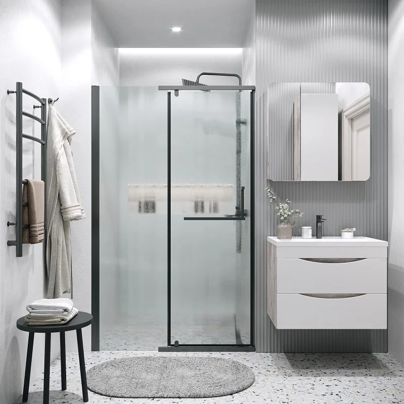 Дверь в нишу Grossman100.K33.03.110.21.02 Pragma (110*195) черный матовый, стекло шиншилла, 1 место