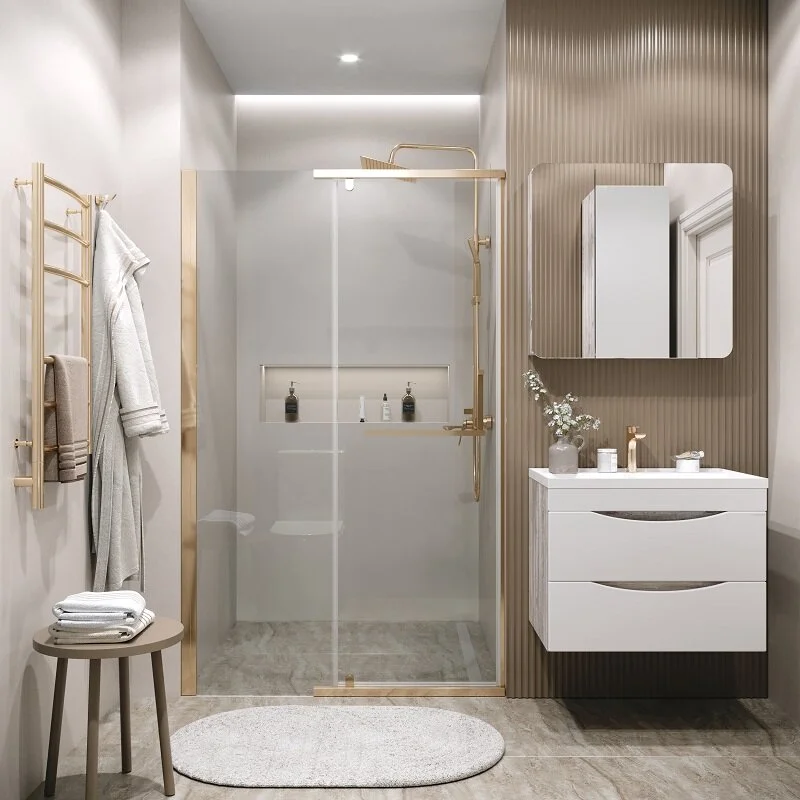 Дверь в нишу Grossman100.K33.03.120.32.00 Pragma (120*195) золото сатин, стекло прозрачное, 1 место