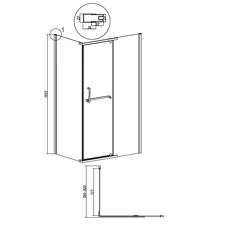 Боковая стенка Grossman 200.K33.03.80.10.02 Pragma (80*195) хром, стекло шиншилла, 1 место