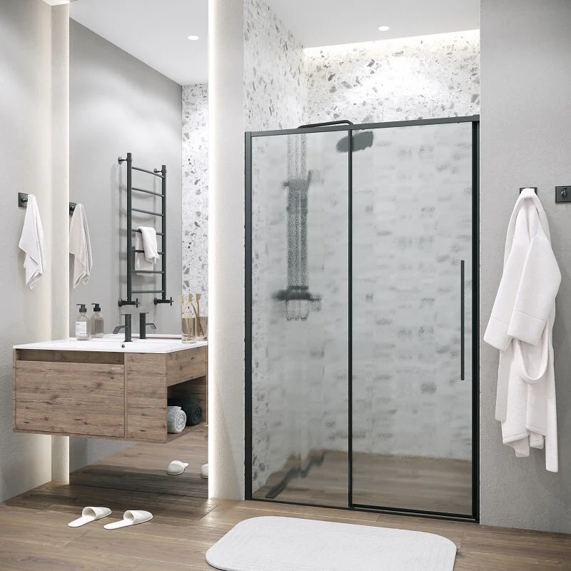 Дверь в нишу Grossman100.K33.01.120.21.02 Galaxy (120*195) черный матовый, стекло шиншилла, 1 место