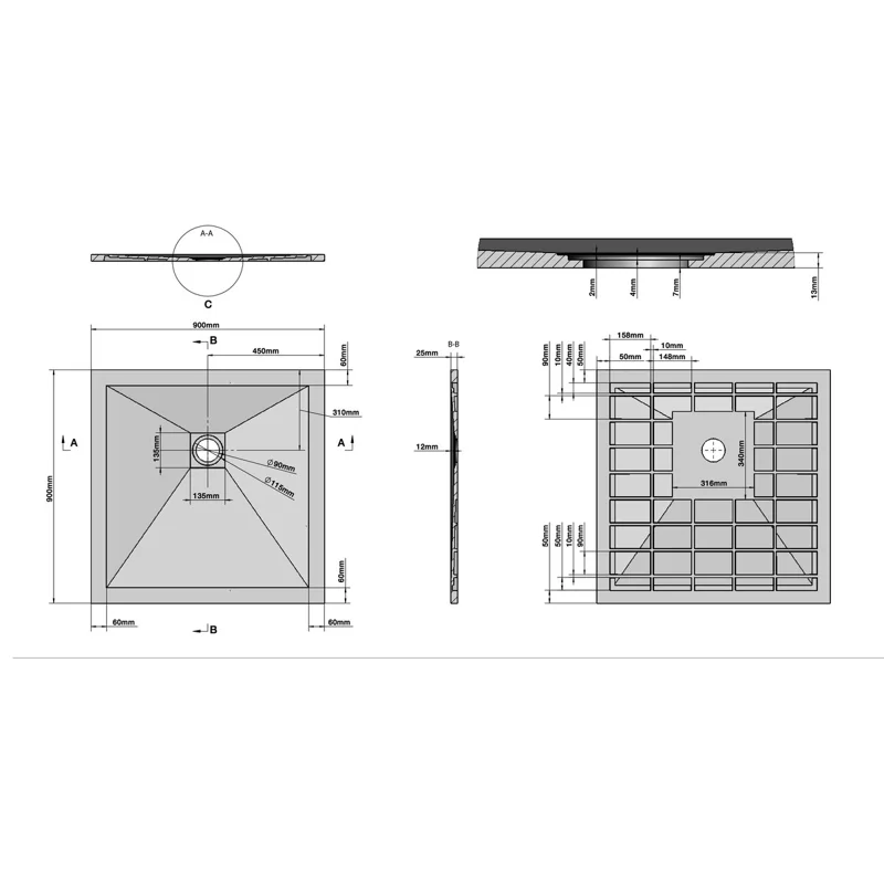 Поддон Grossman квадратный белый (90*90*2,5) Strong