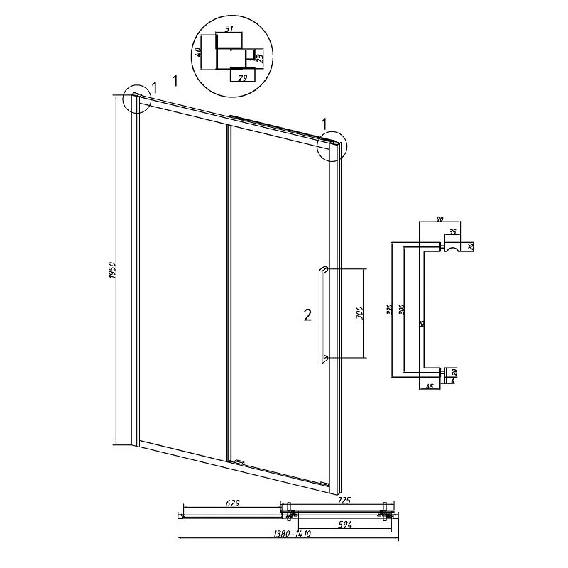 Дверь в нишу Grossman100.K33.02.140.42.00 Cosmo (140*195) графит сатин, стекло прозрачное, 1 место