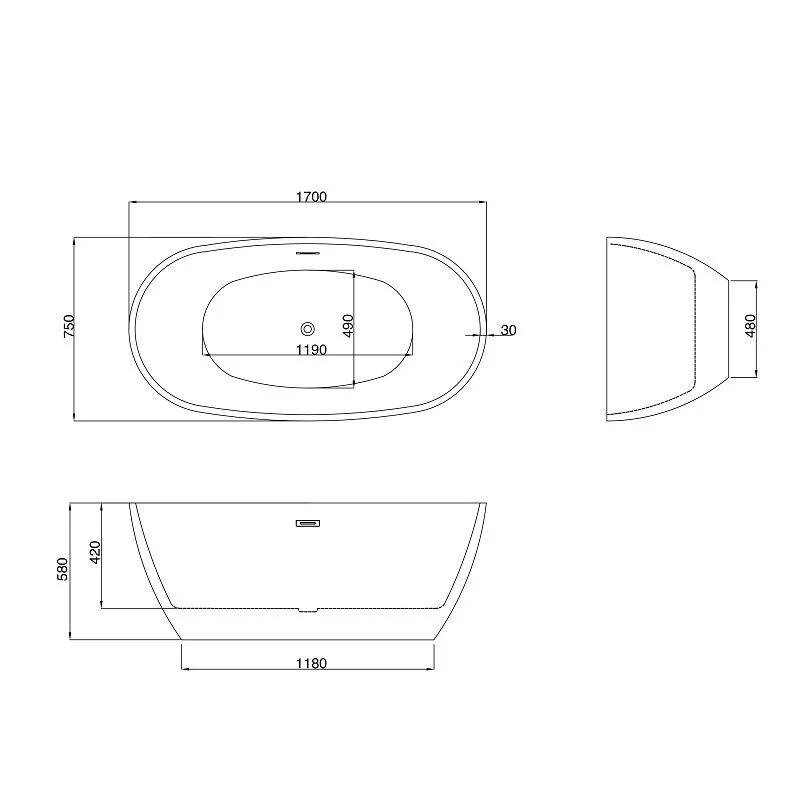 Ванна Grossman отдельностоящая GR-1104MBB Fly (170x75x58) GROSSMAN 1 место