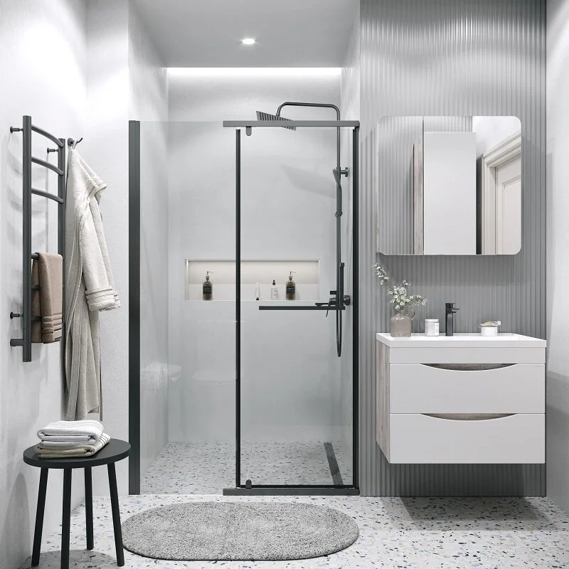 Дверь в нишу Grossman100.K33.03.110.21.00 Pragma (110*195) черный матовый, стекло прозрачное, 1 место