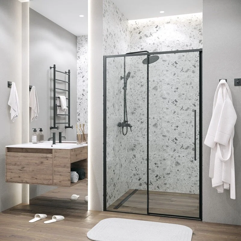 Дверь в нишу Grossman100.K33.01.120.21.00 Galaxy (120*195) черный матовый, стекло прозрачное, 1 место