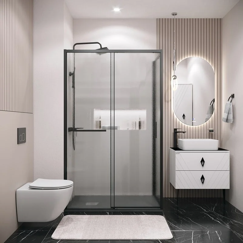 Боковая стенка Grossman 200.K33.05.80.21.02 Style (80*195) черный матовый, стекло шиншилла, 1 место