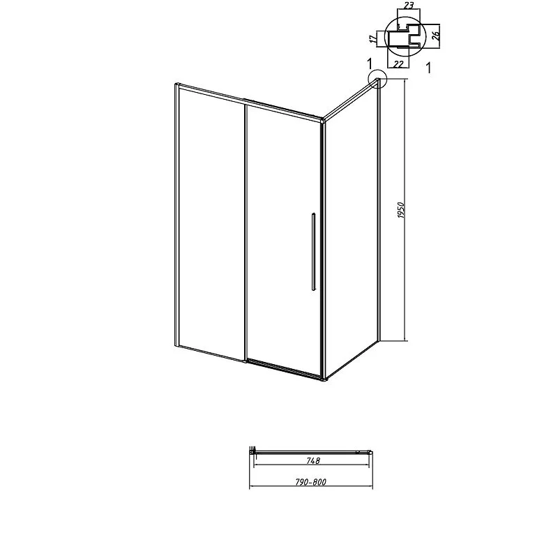 Боковая стенка Grossman 200.K33.01.80.21.00 Galaxy (80*195) черный матовый, стекло прозрачное, 1 место