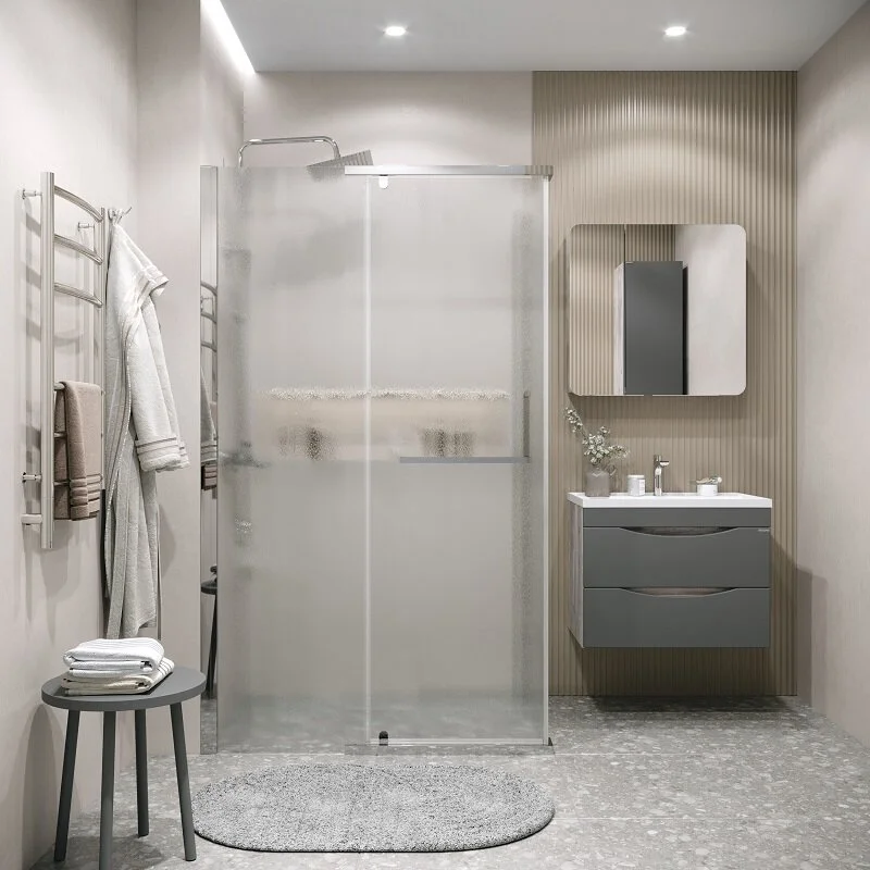 Боковая стенка Grossman 200.K33.03.90.10.02 Pragma (90*195) хром, стекло шиншилла, 1 место