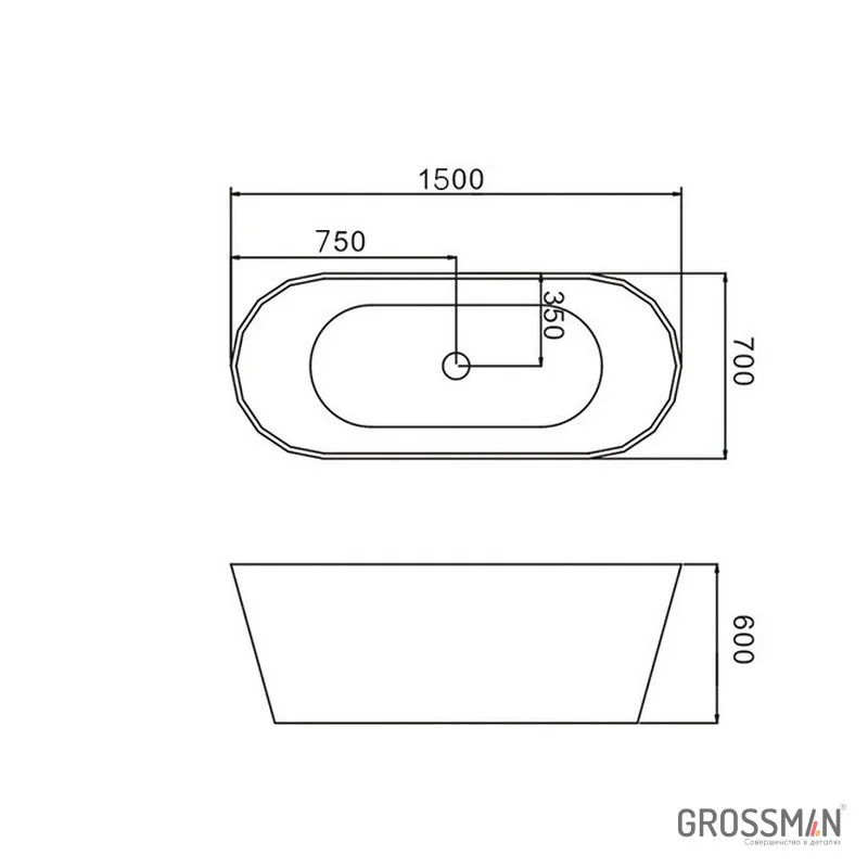 Ванна Grossman отдельностоящая GR-2701 Black (150x70x60) GROSSMAN 1 мест